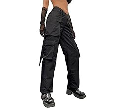 OYOANGLE Women's High Waist Flap Pocket Cargo Pants Fashion Y2K Streetwear Baggy Trousers | Amazon (US)