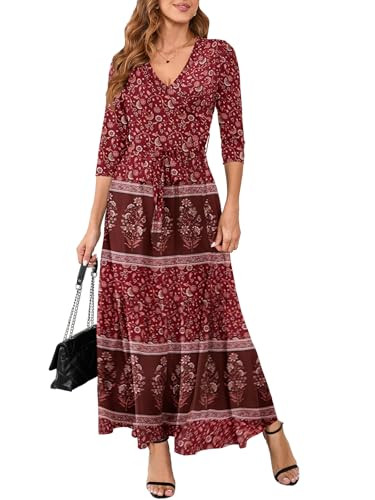 Yajedo Women's Maxi Dress 3/4 Sleeves V Neck Cocktail Party Belted Wrap Sundress Floral Print 3/4... | Amazon (US)