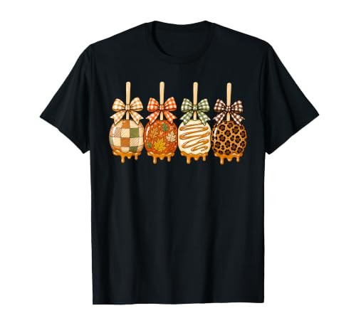 Autumn Candy Apple Fall Caramel Apple Leaves Coquette Bow T-Shirt | Amazon (US)