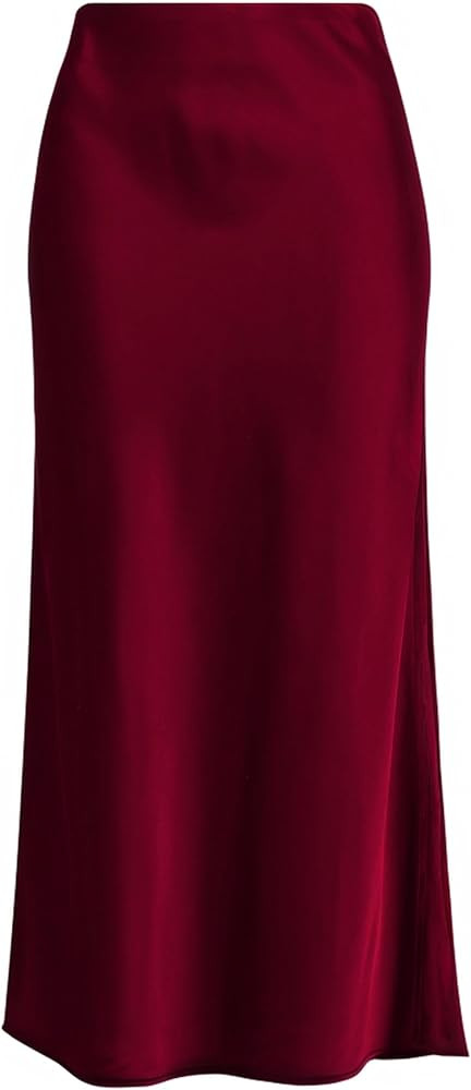 Women Solid High Waist Silky Casual Elastic Satin Long Skirt Ankle Length | Amazon (US)