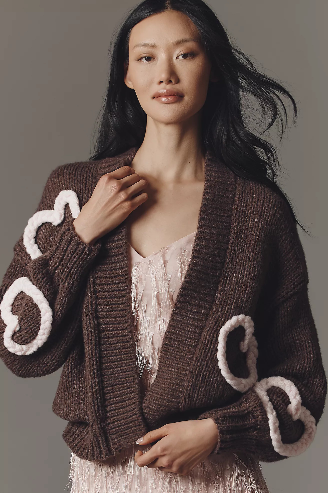 Maeve Heart Icon Open-Front Cardigan Sweater | Anthropologie (US)