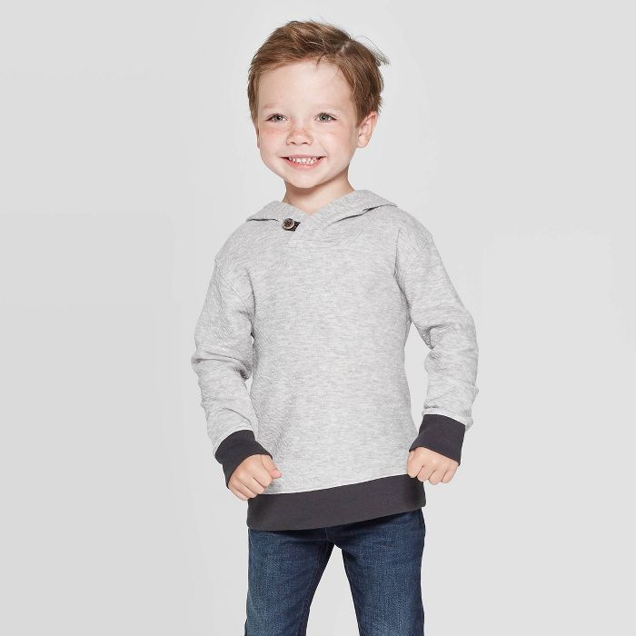 Toddler Boys' Double Knit Hooded Sweatshirt - Cat & Jack™ Heather Gray | Target