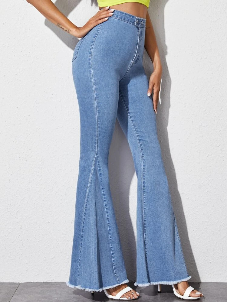 High Waisted Raw Hem Flare Leg Jeans | SHEIN