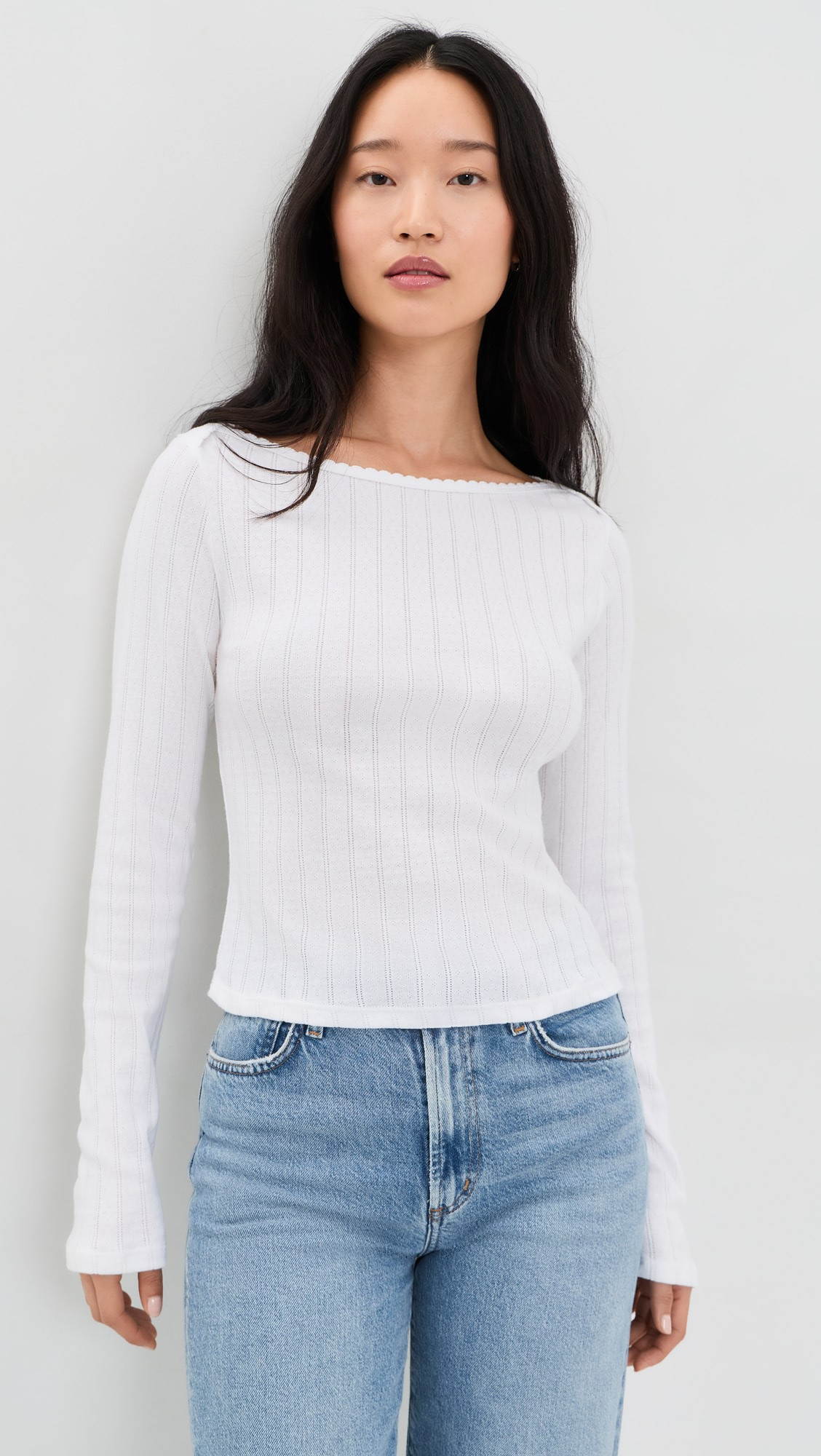 Pointelle Long Sleeve Bateau Top | Shopbop
