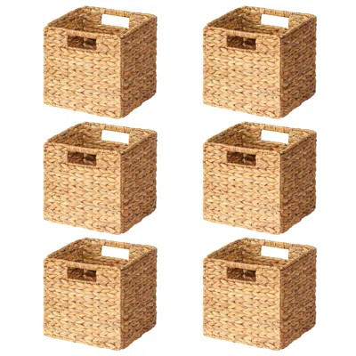 6 Pack Wicker Basket, Storage Baskets For Organizing, Woven Rattan Basket With Handles For Shelves, Water Hyacinth Large Cube Organizer Storage Bin, 1 | Wayfair North America