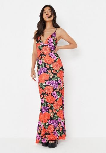Missguided - Black Floral Print Pleated Bust Fishtail Maxi Dress | Missguided (UK & IE)