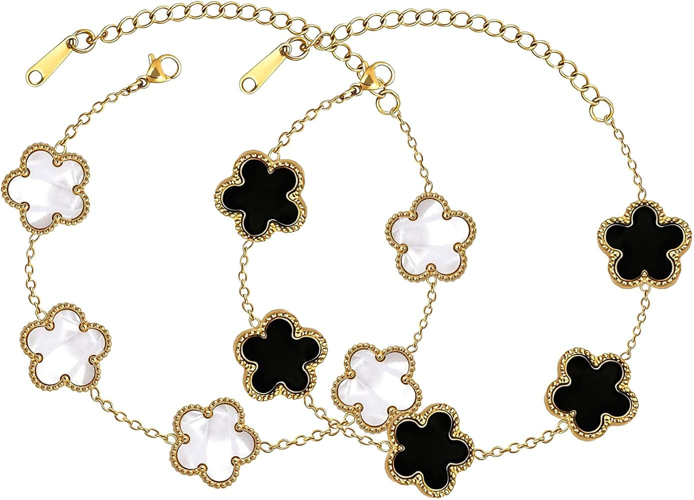 2pcs Gold Plated Clover Bracelets for Women, Adjustable Four Leaf Clover Bracelet, Lucky Flower B... | Amazon (UK)