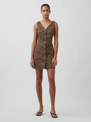 Leopard Denim V-Neck Mini Dress | Gap (US)