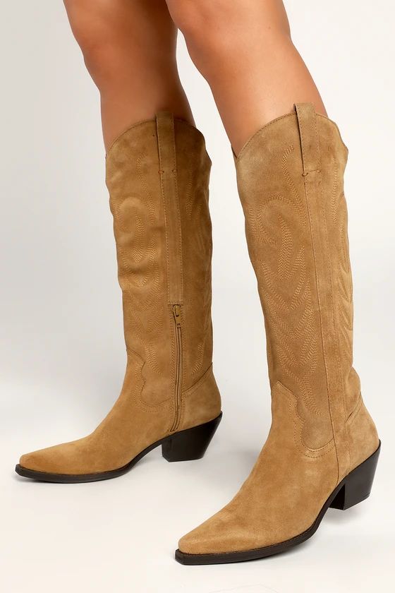 Agency Tan Suede Leather Knee-High Pointed-Toe Boots | Lulus (US)