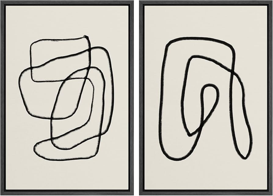SIGNWIN Framed Wall Art Print Set Black Lines Over Tan Plain Background Abstract Swirly Cozy Neut... | Amazon (US)