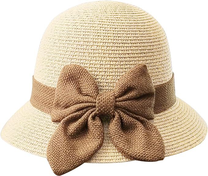 Women Sun Straw Hat Cloche Hat Summer Hat for Women 1920s Vintage Hat Foldable Packable for Beach... | Amazon (US)