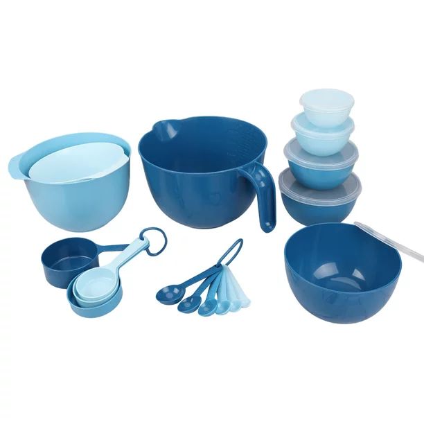 Prepara Mixing Bowl Set, 23 Pieces with Lids, Measuring Cups and Spoons, Blue - Walmart.com | Walmart (US)
