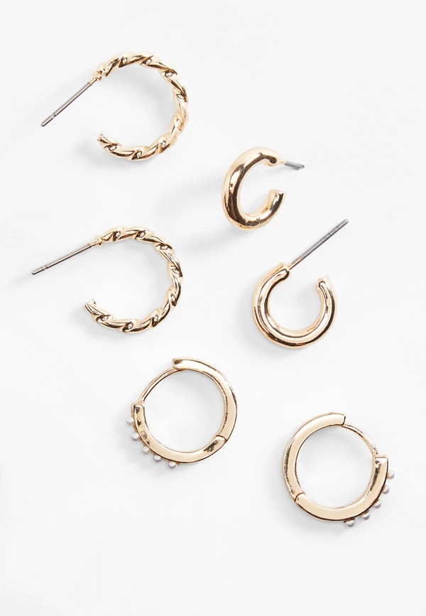 3 Pack Gold Mini Hoop Earring Set | Maurices