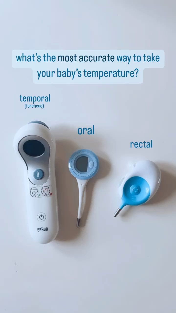 Rectal temperature is the most accurate way to take your baby’s temperature because it is a core temperature - or a temperature reading inside the body. It is least likely to be influenced by external factors such as environmental temperature or drinking/eating hot or cold liquids and foods. 

Keep in mind: 
▫️never use a glass thermometer 
▫️rectal and ear temperatures are usually 0.5 F higher than oral temperature, while armpit and forehead temperatures are usually 0.5 F lower than oral temperature
▫️a fever is considered to be 100.4 F or higher, while a body temperature that is too low is 95 F or lower. Both require the attention of your provider ASAP. 
▫️ young babies under 3 months don’t have as developed of immune systems, so if your baby this age has a fever of 100.4 F or higher or is hypothermic, call your healthcare provider or go to the emergency room.
▫️If your baby has a rectal temperature reading of 97.7 F and lower, you should call your provider ASAP. 
▫️Babies and children older than 3 months with a rectal thermometer reading of up to 102.2 F should be monitored. They can be treated with over the counter medications like acetaminophen (Tylenol) to lower fever. Please follow the product’s dosage instructions and contact your provider. 
▫️Babies that are 3 to 12 months old with a rectal temperature reading of 95 F or lower or a fever that is 102.2 F or higher should be assessed by a healthcare provider ASAP. 
If your baby or child of any age also has difficulty breathing, is crying uncontrollably, has a stiff neck, or has a seizure, go straight to the emergency room or call 911. There may be an underlying problem that needs immediate medical attention. If your baby or child of any age is unresponsive, start infant or child CPR and call 911. If you’re local to Chicago, book a CPR class with us today! If not, check out our online @tinyhood class. 

Taking a rectal temperature: 
▫️use a rectal thermometer
▫️apply a lubricant or vaseline to tip. Do not push past resistance. Wait for the reading for up to 1 minute. 

#LTKbump #LTKkids #LTKbaby