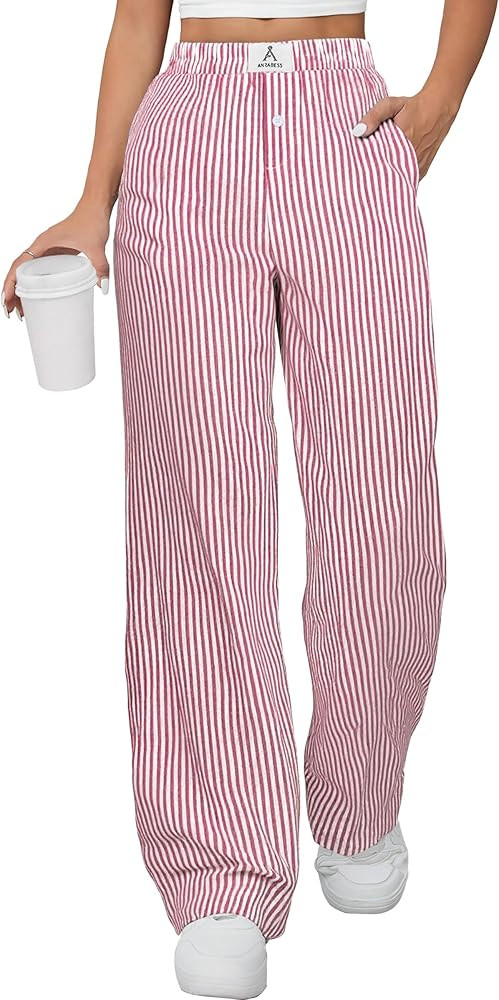 ANRABESS Womens Striped Gingham Pants 2025 Pajama Lounge Boxer Pants Cute Comfy PJ Bottoms with P... | Amazon (US)