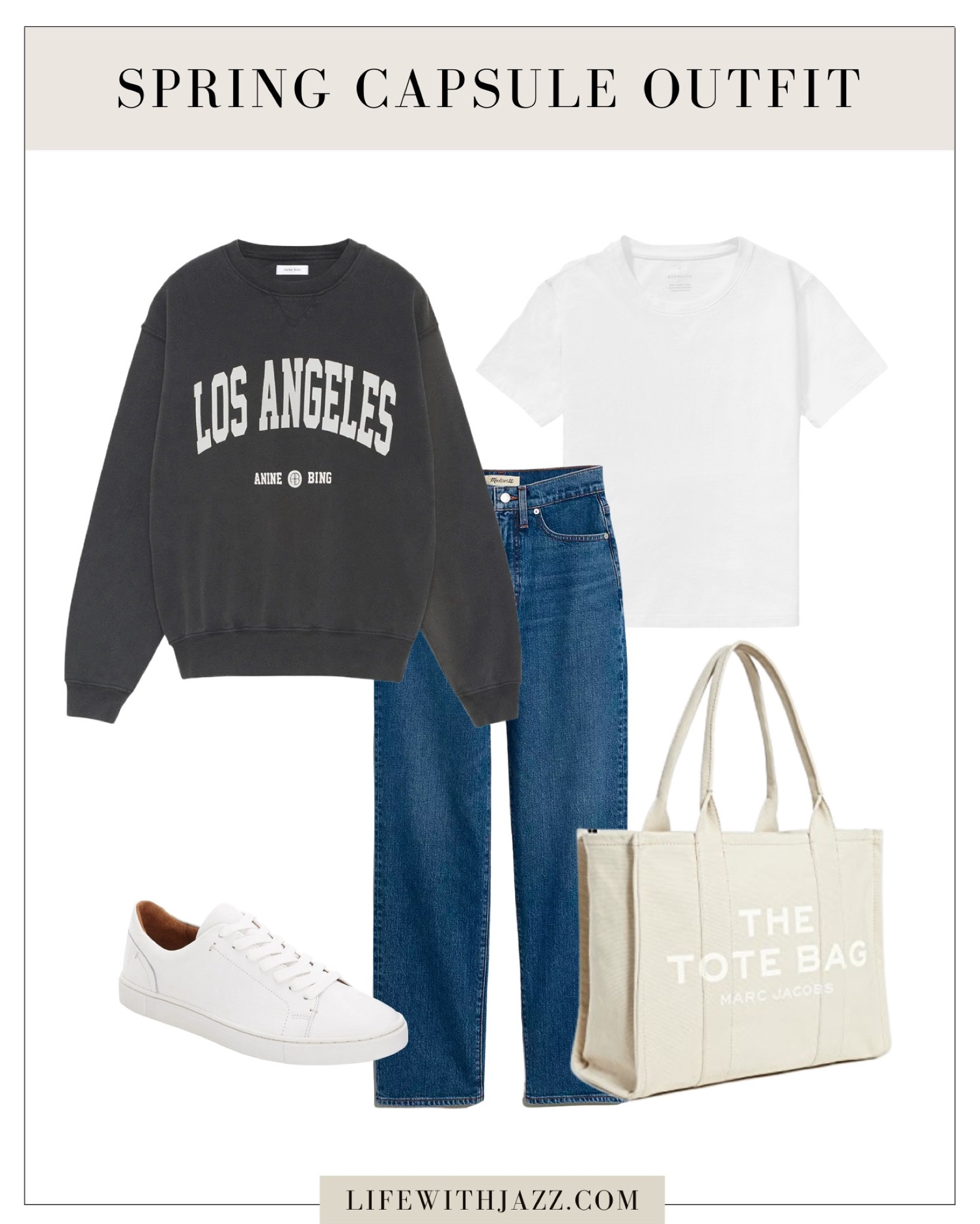 Comfy outfit to run errands 

- spring outfit inspo, spring capsule wardrobe, sweatshirt, tshirt, jeans, sneakers, tote bag 

#LTKSeasonal #LTKunder100 #LTKstyletip