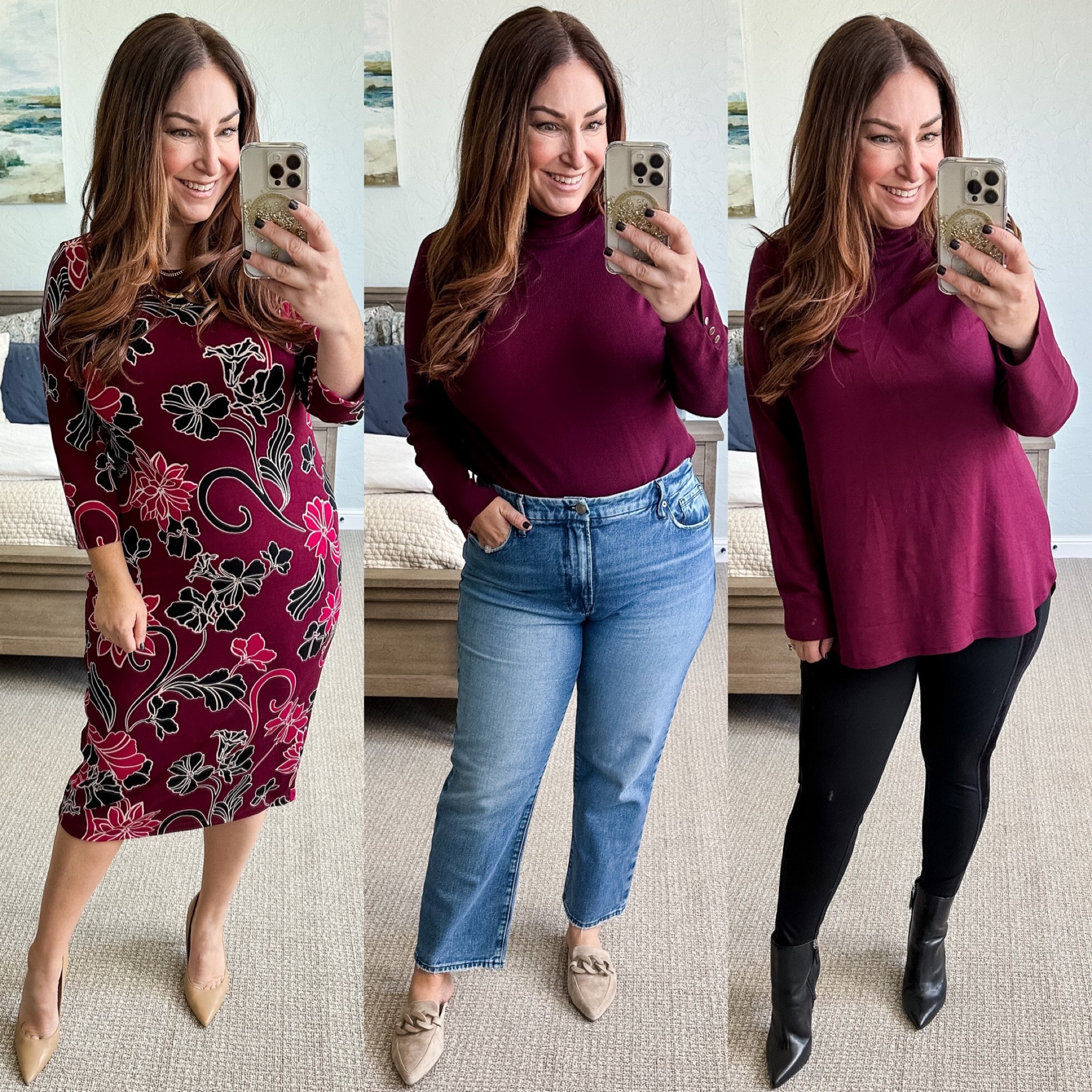 Chicos work to weekend 

Dress, L 
Turtleneck, L // jeans tts, 12
Tunic tts, L // velvety stripe legging tts, L

#LTKSeasonal #LTKstyletip #LTKworkwear