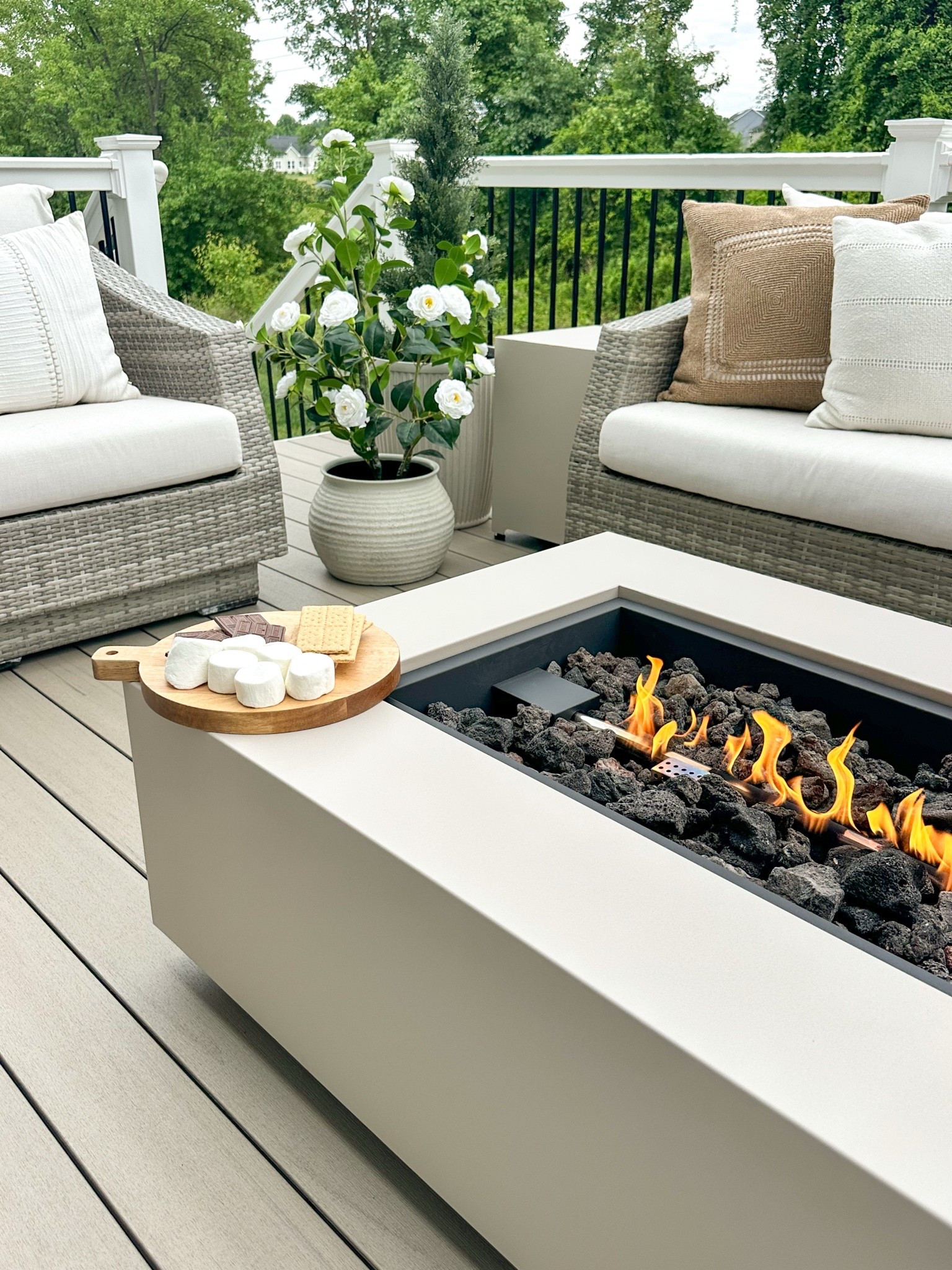 Fire pit season. Our favorite backyard addition. #firepit #realflame #outdoordecor #backyard #deck

#LTKHome #LTKSeasonal