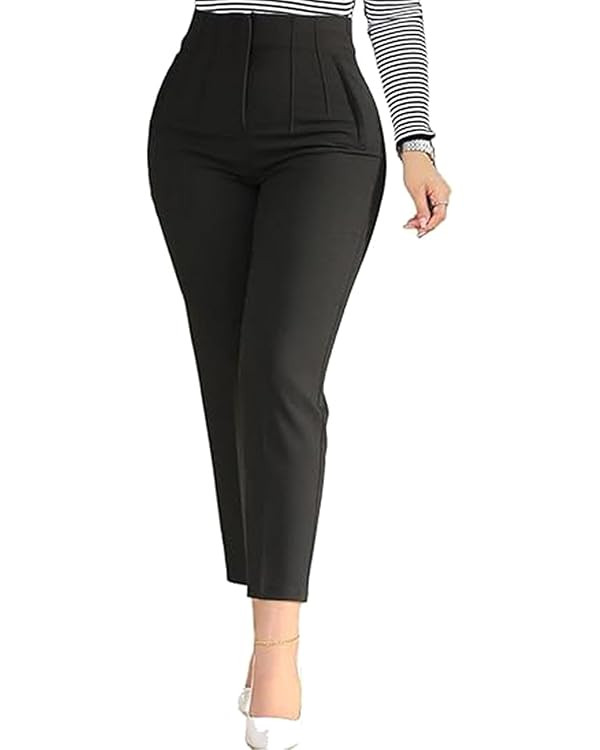 Womens High Waisted Pants 2025 Trendy Pleated Straight Leg Dress Pant Business Work Casual Trouse... | Amazon (US)