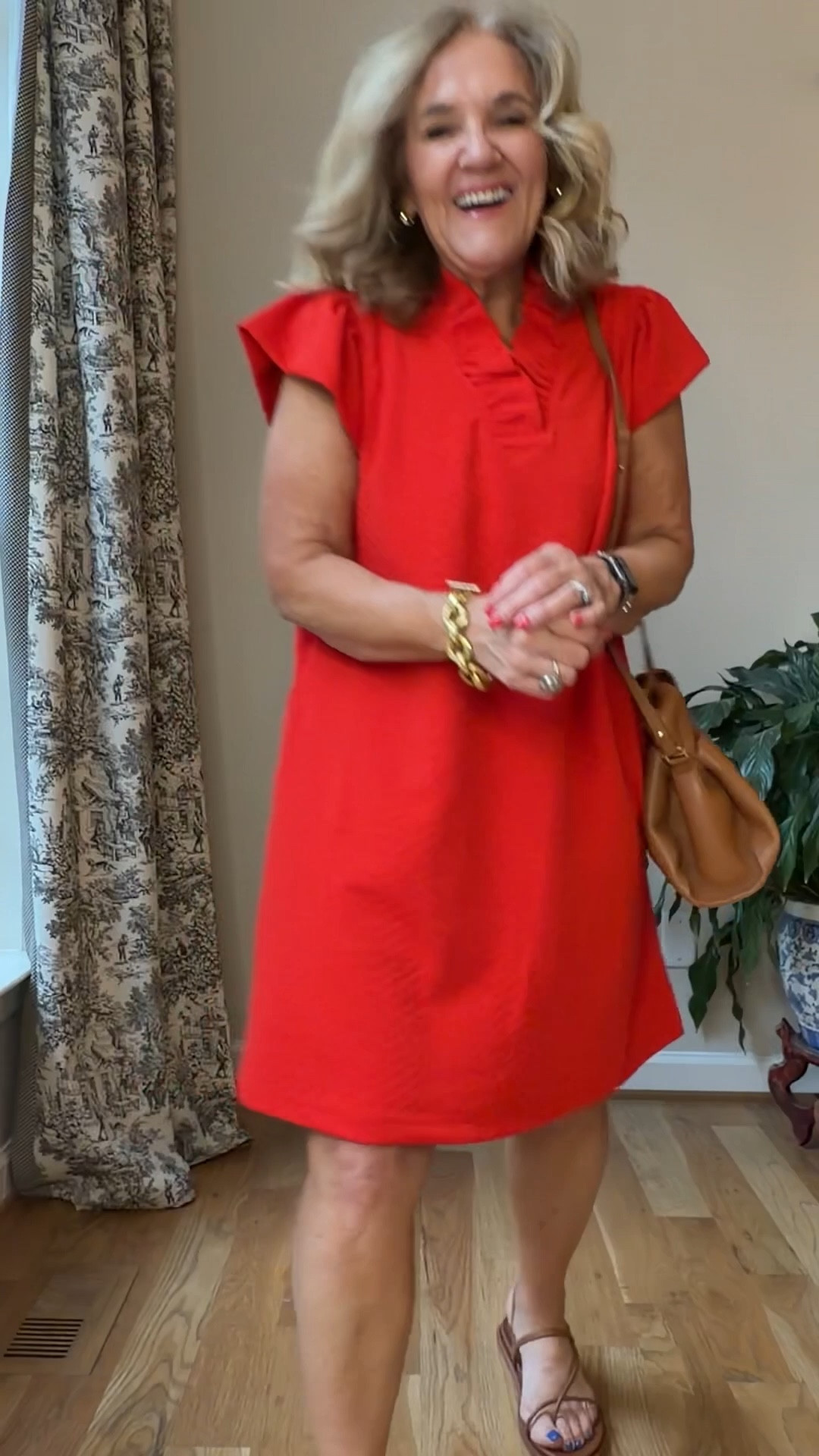 Dresses and one pants look! All zipper affordable. 
Regular size medium except the longer sleeveless dresses I’m in a small. Get reg size if busty. 
And embroidered beige I sized down to a small 
New gorgeous leather bag by quince! 
Red dress pictured in blue 
Neutral embroidered dress pictured in white/green 
Casual Mother’s Day dresses 

#LTKOver40 #LTKMothersDay