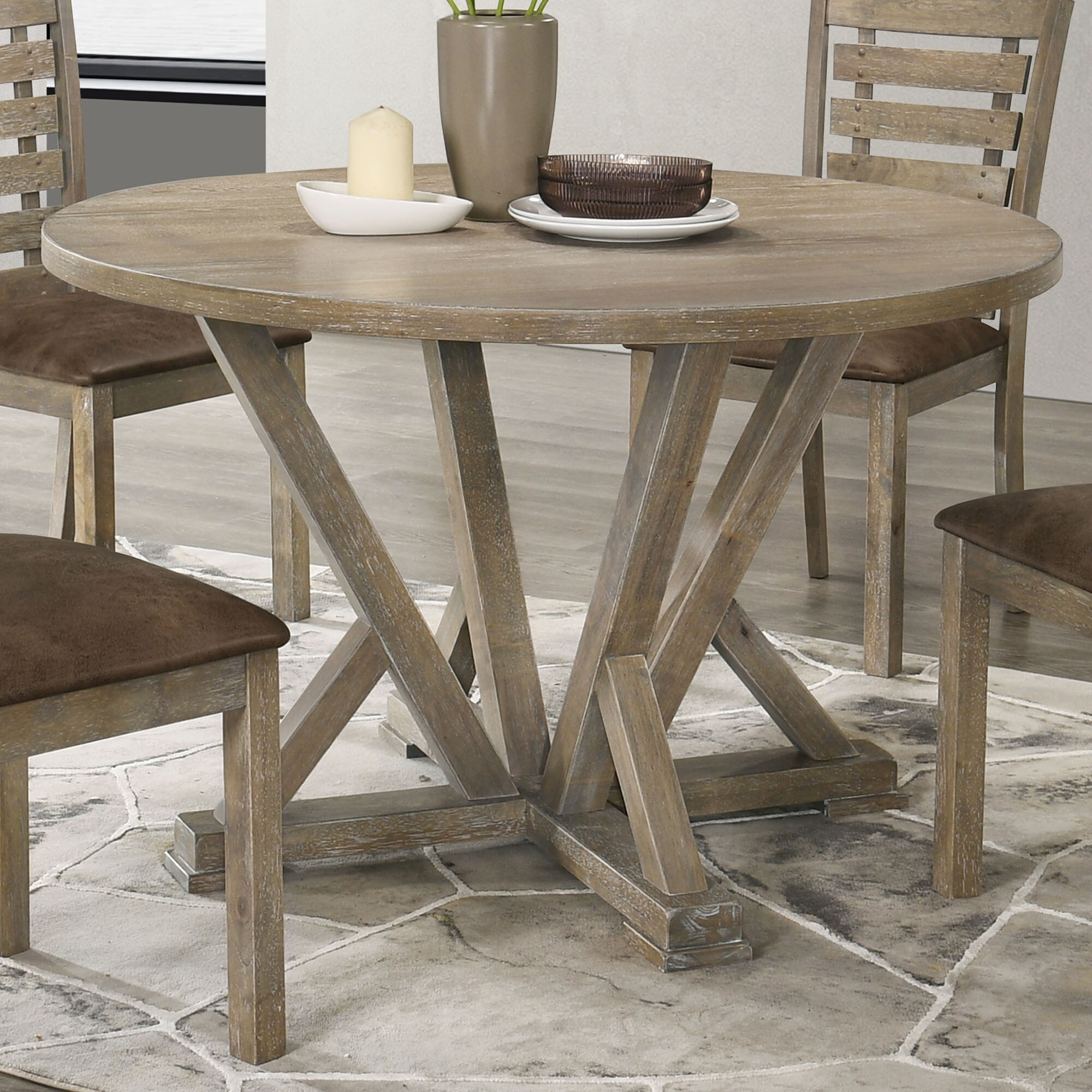Modern Farmhouse 45.7" Round Dining Table - Solid Wood, Distressed Finish | Bed Bath & Beyond