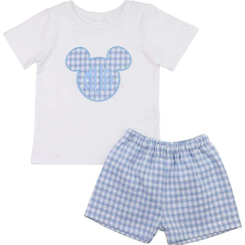 Blue Seersucker Mouse Ears Short Set | Cecil and Lou