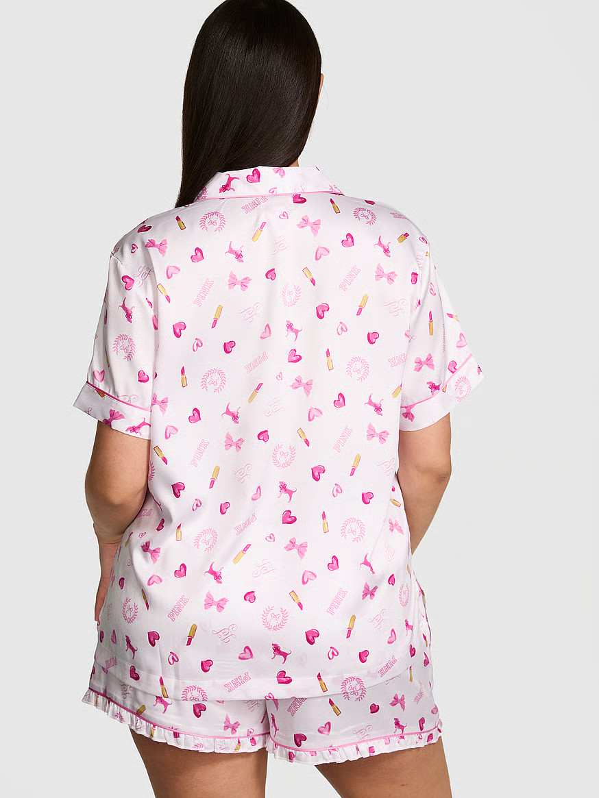 Buy PINK x LoveShackFancy Satin Short Pajama Set, Vs White Bisous - Order Pajamas Sets online - P... | Victoria's Secret (US / CA )