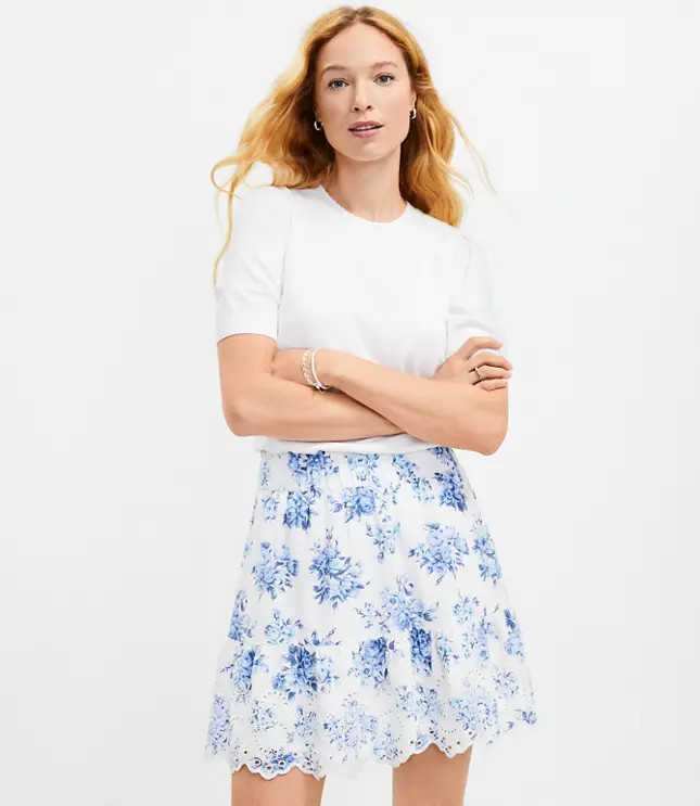 Bouquet Eyelet Tiered Skirt | LOFT