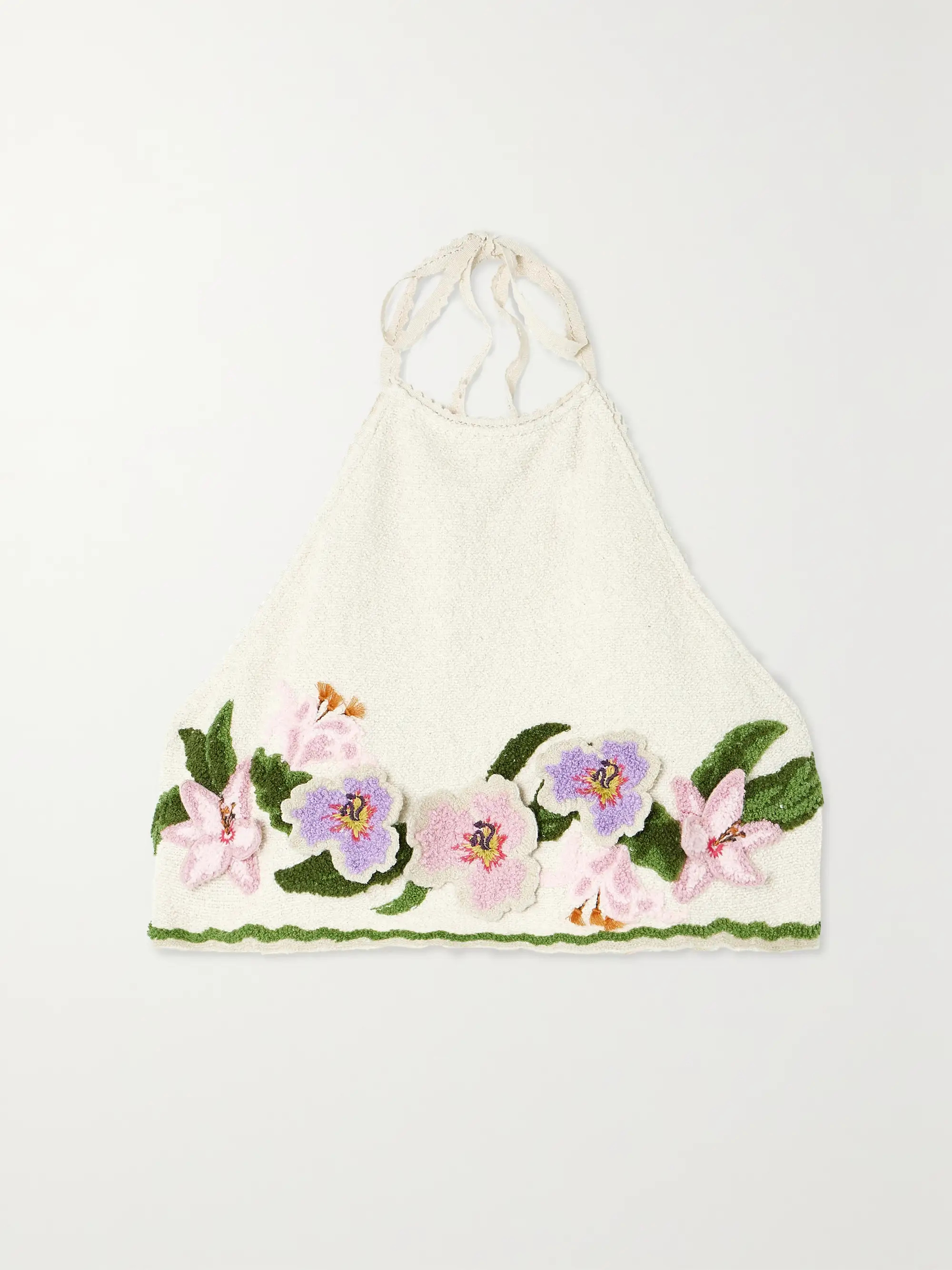 AGUA BY AGUA BENDITA+ NET SUSTAIN Carlota Flora cropped appliquéd cotton-blend bouclé halternec... | NET-A-PORTER (UK & EU)