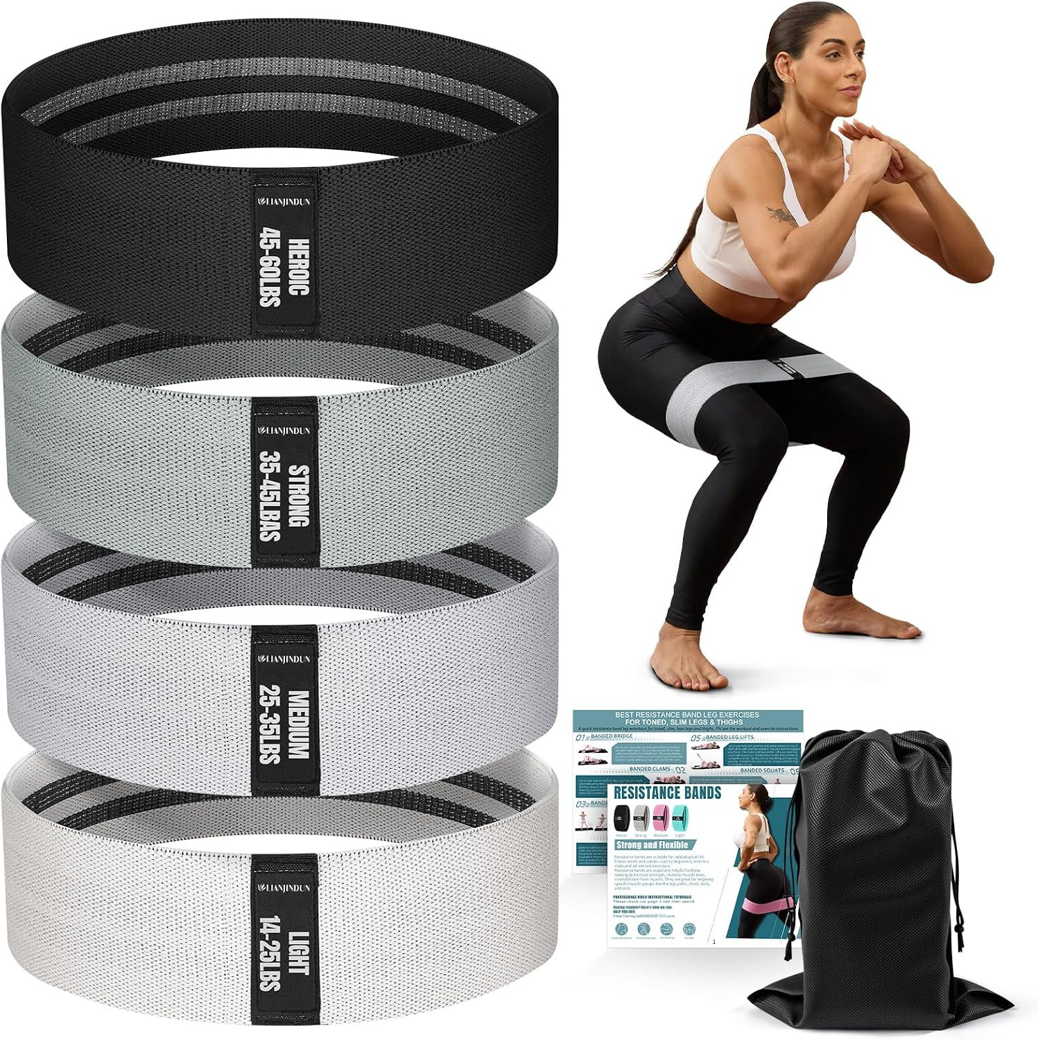 Lianjindun Booty Resistance Bands for Legs & Glutes, Non-Slip Workout Set | Amazon (US)