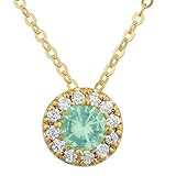 14Kt Gold .50 Ct Simulated Green Sapphire Halo Design Pendant Necklace | Amazon (US)