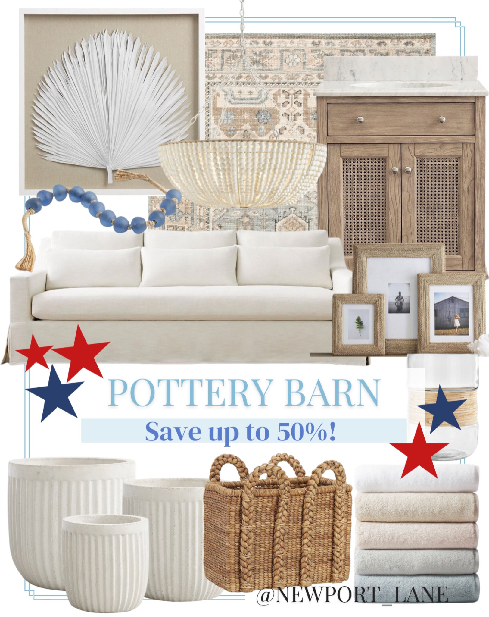 Coastal home decor, coastal decor, Pottery Barn, sofa, palm leaf artwork, vanity, seagrass basket, white planter, beaded chandelier, rug, 4th of July sale



#LTKhome #LTKunder100 #LTKsalealert