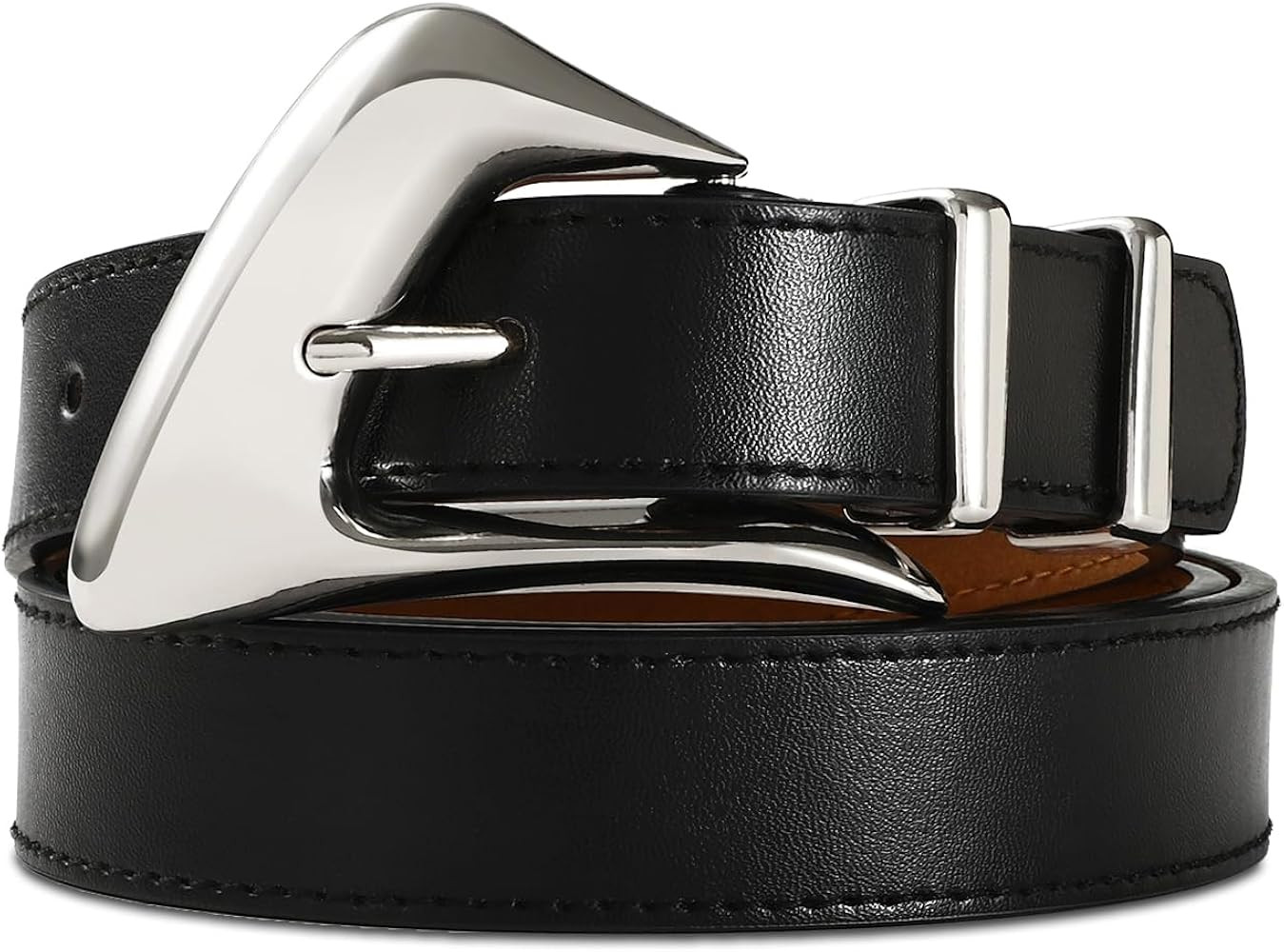 Women's Brown Belt Trend Belt with Gold Buckle Fashion Leather Waist Belt for Jeans Pants | Amazon (US)