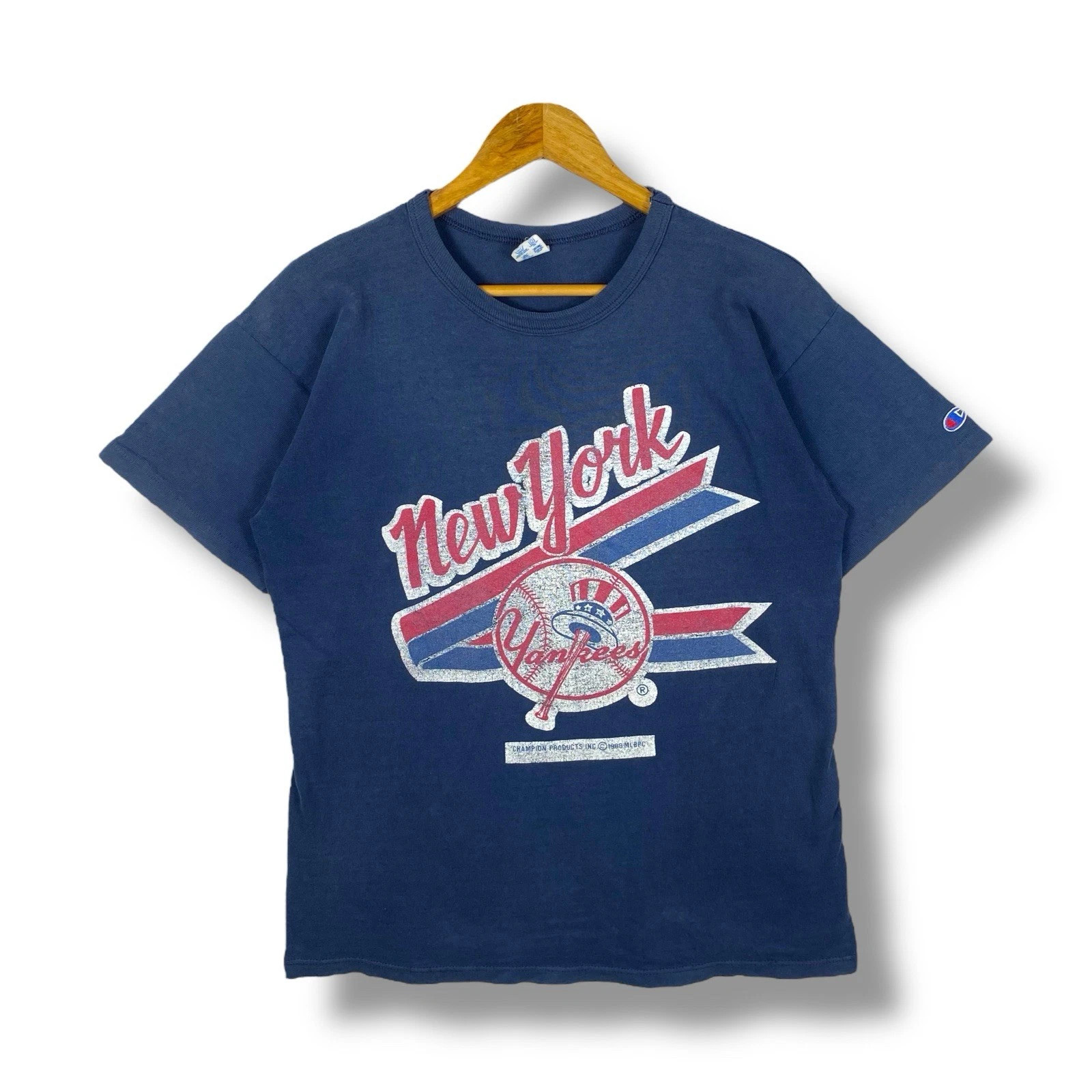 Vintage 80's Champion NEW YORK YANKEES Graphic Faded Tee Shirt Large Size | eBay | eBay US