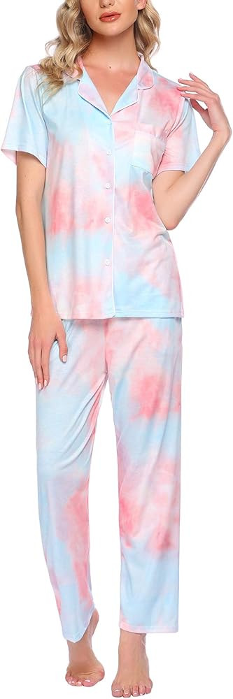 Avidlove Women Pajamas Set Notch Collar Soft Sleepwear Pjs Short Sleeve Button Down Nightwear wit... | Amazon (US)