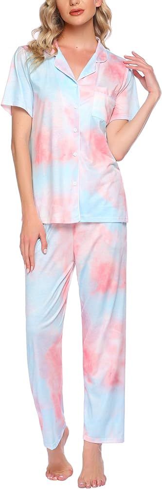 Avidlove Women Pajamas Set Notch Collar Soft Sleepwear Pjs Short Sleeve Button Down Nightwear wit... | Amazon (US)