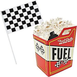 4E's Novelty 24 Race Car Popcorn Treat Boxes with 24 Checkered Flags, Black and White Racing Flag... | Amazon (US)