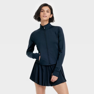Women's Dynamic Flex Full Zip Jacket - All In Motion™ Navy Blue M: Moisture Wicking, Quick Dry, UPF 50+, Stretch Thumbhole Cuff | Target