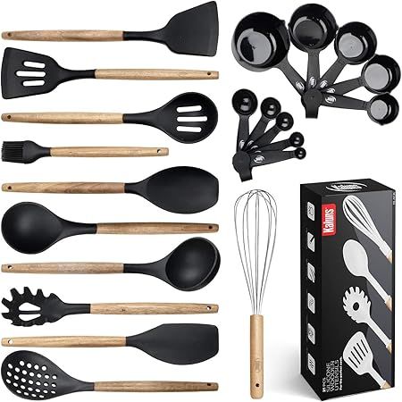 Kitchen Utensils Set, 21 Wood and Silicone Cooking Utensil Set, Non-Stick and Heat Resistant Kitc... | Amazon (US)