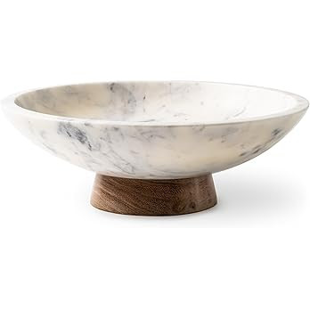 Cork & Mill Marble Decorative Bowl for Home Decor - Handcrafted Natural Stone with Acacia Wood Pe... | Amazon (US)