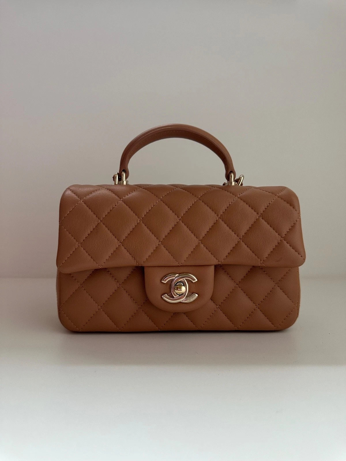 New Auth Chanel Classic Mini Top Handle Bag 23P Dark Beige Gold HW | eBay US