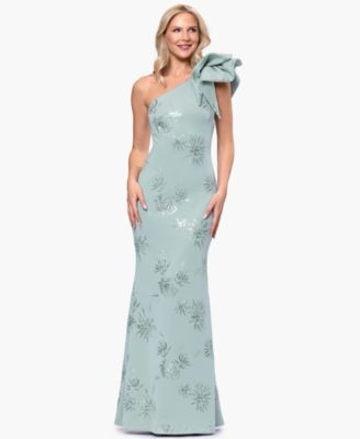 Betsy & Adam Women's One Shoulder Sequin Floral Ball Gown - Sage | Macy's