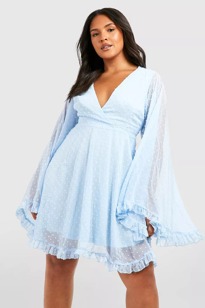 Plus Dobby Chiffon Wide Sleeve Skater Dress | Boohoo.com (US & CA)