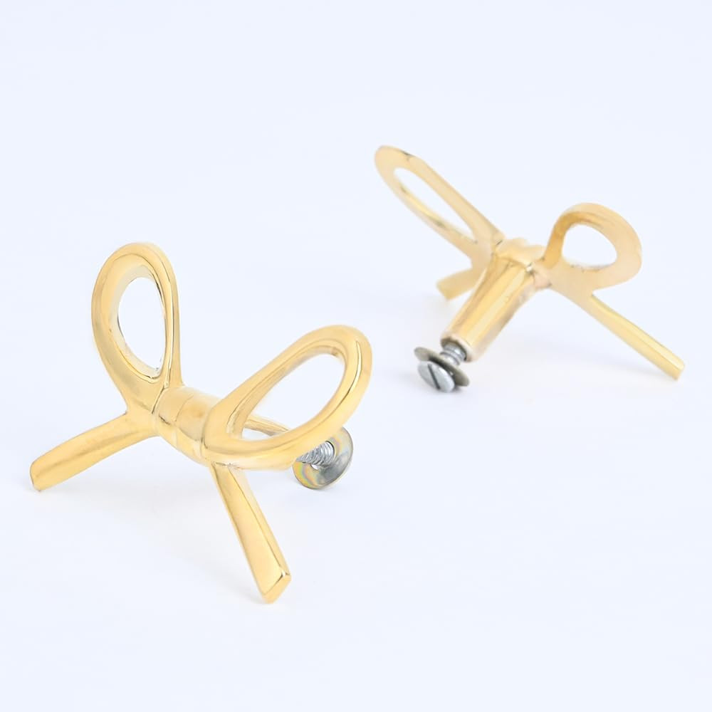 Indian Shelf 6 Piece Premium Solid Brass Bow Drawer Knobs - Vintage Gold Knobs for Dresser & Nurs... | Amazon (US)