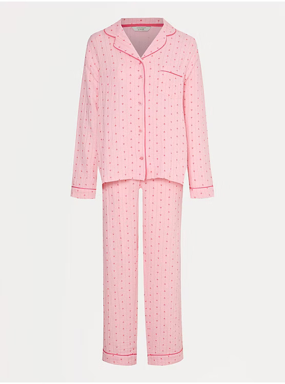 Pink Pinstripe Heart Long Sleeve Shirt Pyjamas | George at ASDA