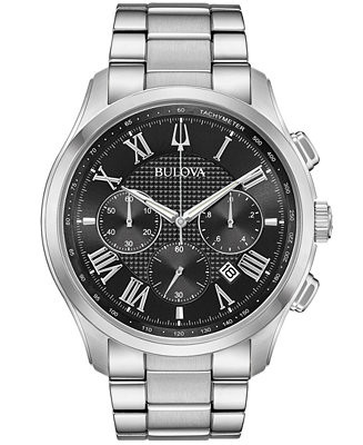 Bulova Men's Chronograph Wilton Stainless Steel Bracelet Watch 46.5mm - Macy's | Macy's