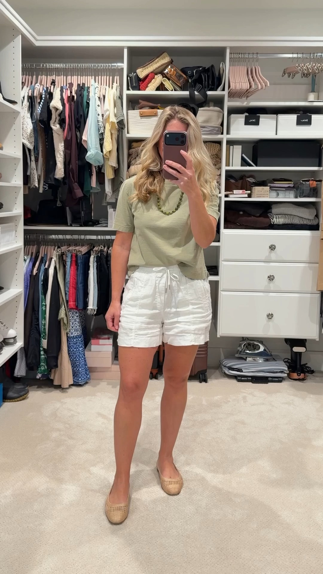 An easy summer outfit I’ll be wearing on repeat. 🌿 White linen shorts, a soft sage tee, woven flats, and a simple necklace prove you don’t need a complicated outfit to look polished. These are the kinds of versatile pieces that make getting dressed effortless all season long. I’ve linked everything below, along with similar options. 🤍

#LTKootd #LTKPetite #LTKSeasonal