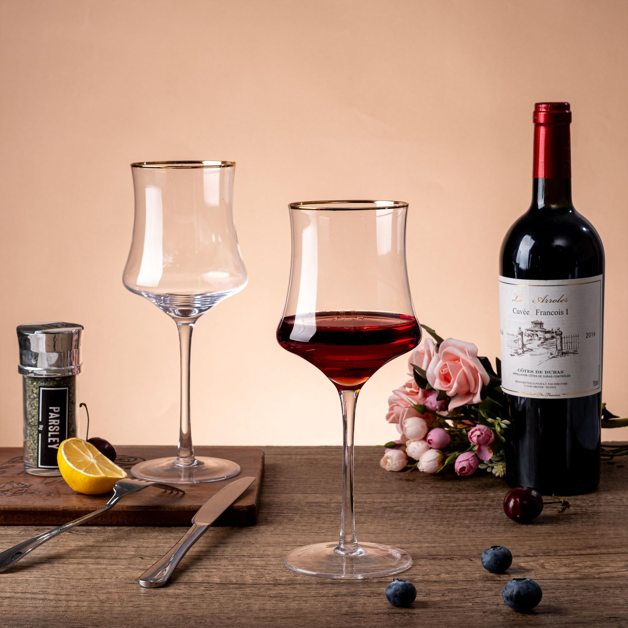 JEKOSEN New Crystal Wine Glasses with Gold Rim 17 Ounce Set of 4 Long Stem Clear Wine Glasses Pre... | Amazon (US)