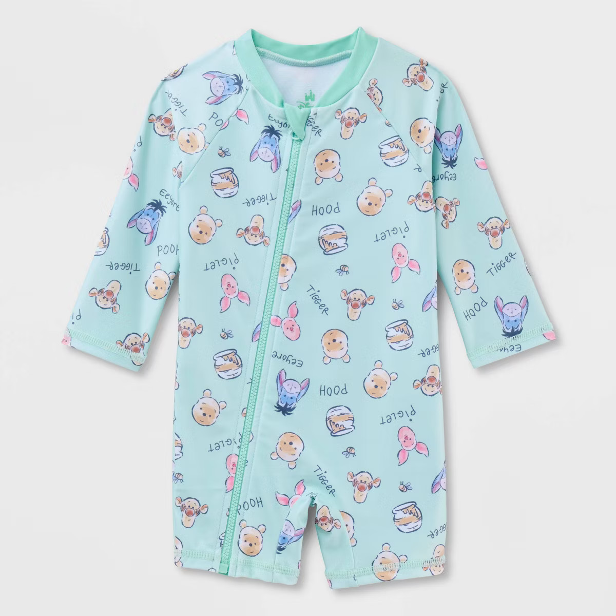 Baby Boys' Disney Winnie the Pooh Full Zip Long Sleeve Rash Guard Unisuit - Green | Target