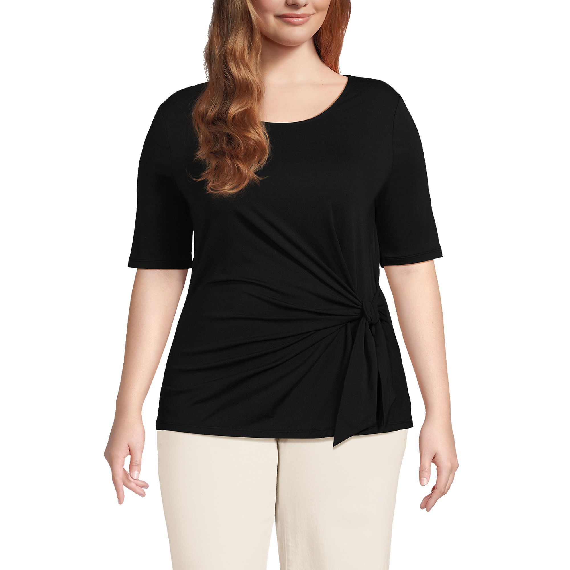 Women's Plus Size Lightweight Jersey Tie Front Top | Lands' End (US)